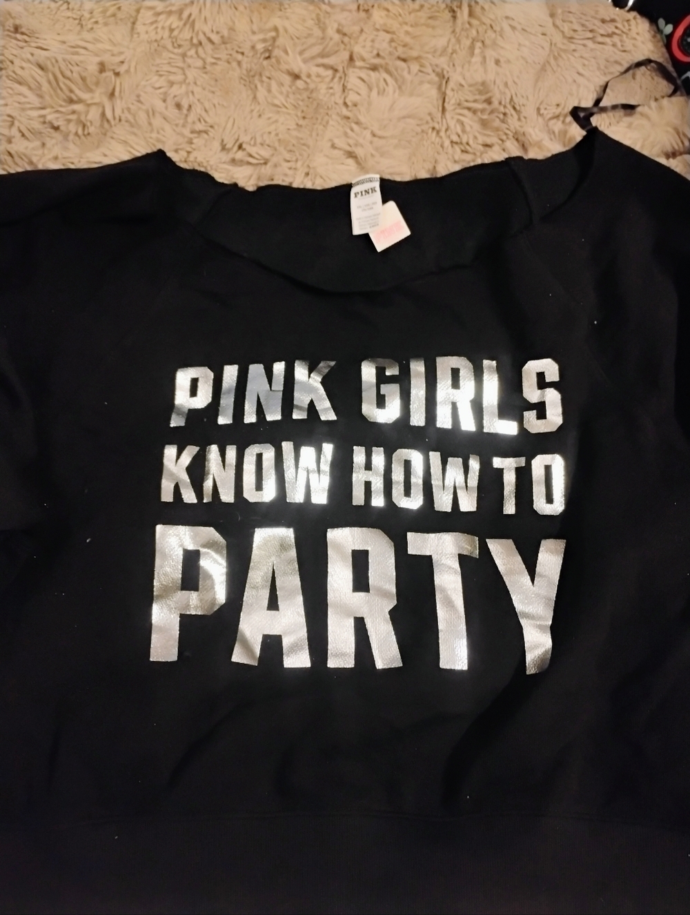PINK Victoria's Secret Pink  Girls Know How to Party Black Graphic  Sweatshirt